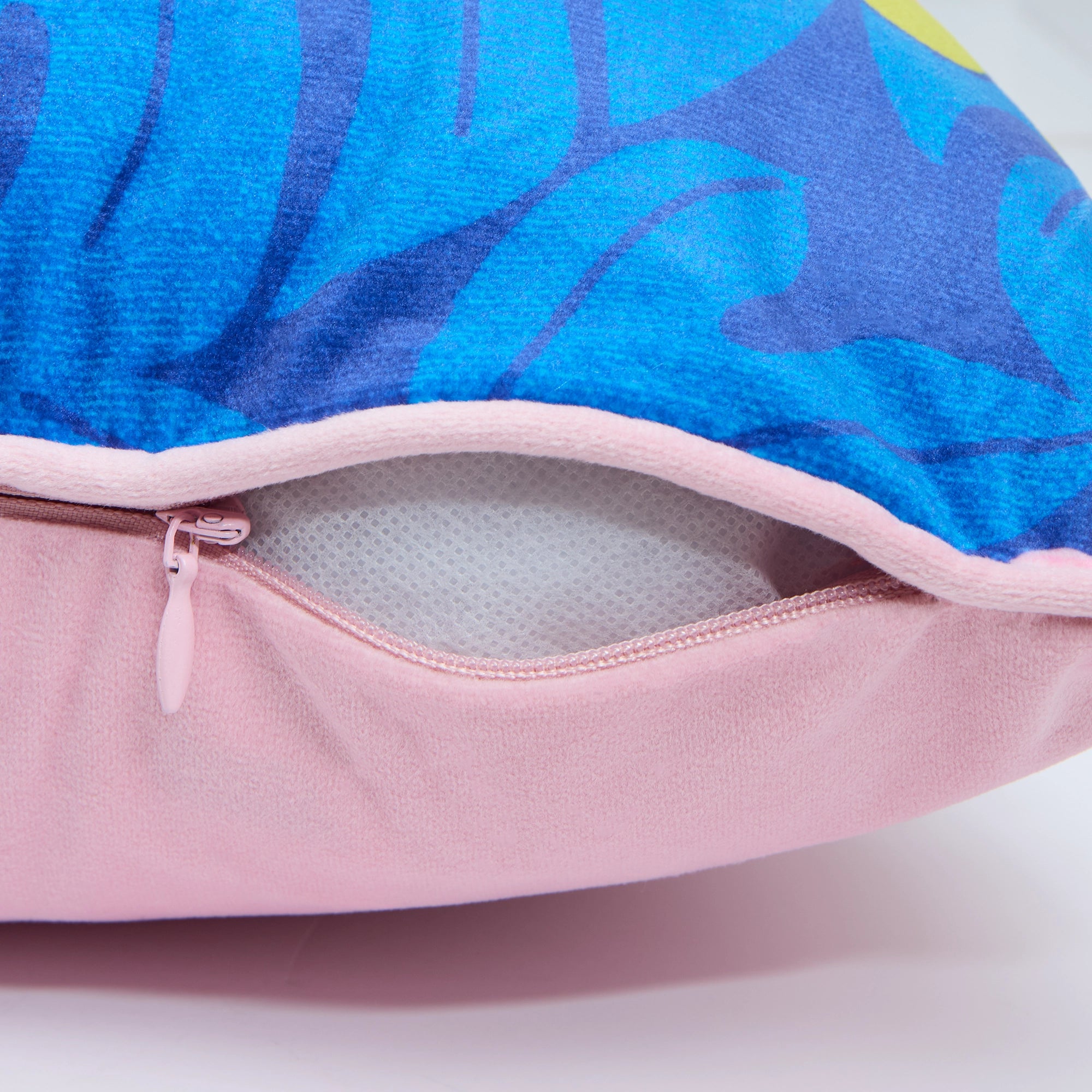 Huephoric Hibiscus Square Cushion in Pink, Mustard and Electric Blue