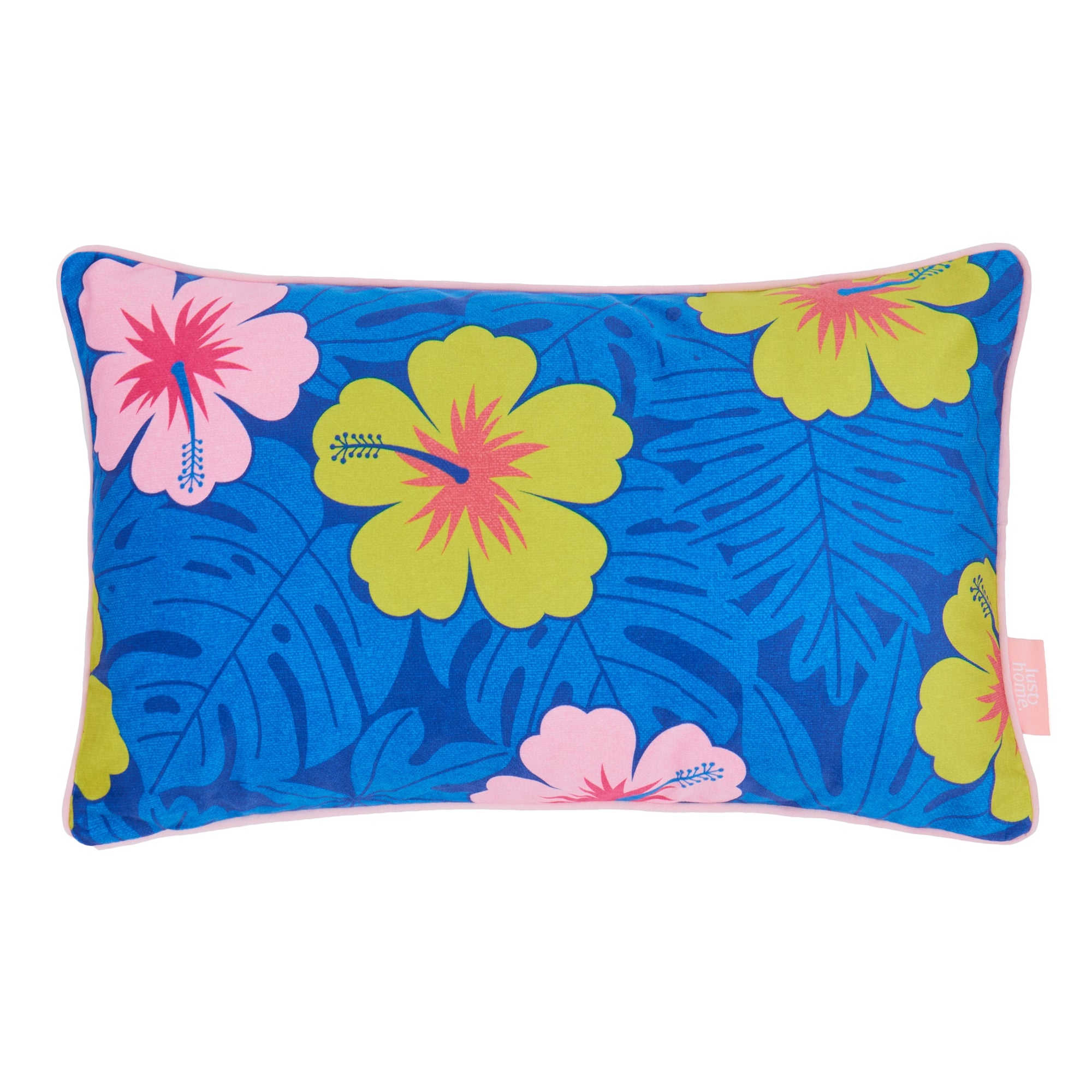 Huephoric Hibiscus Bolster Cushion in Pink, Mustard and Electric Blue