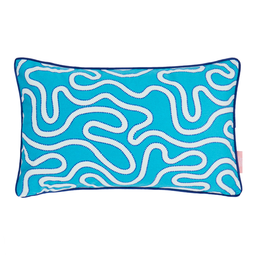 Ickle Squiggle Bolster Cushion in Turquoise & Blue