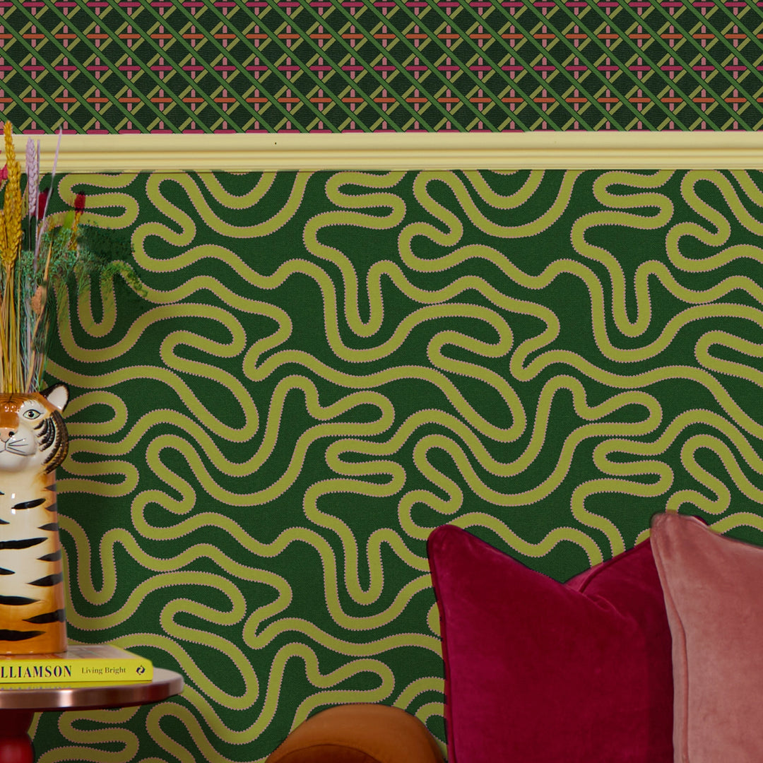 Ickle Squiggle Wallpaper in Green Lime and Pink