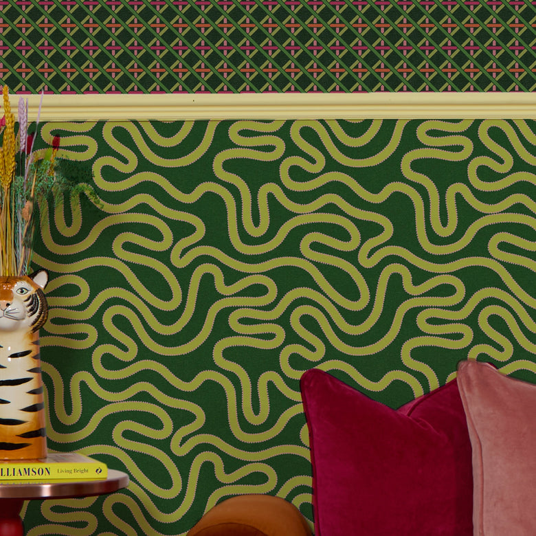 Ickle Squiggle Wallpaper in Green Lime and Pink