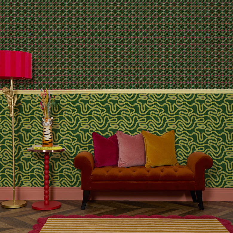 Ickle Squiggle Wallpaper in Green Lime and Pink