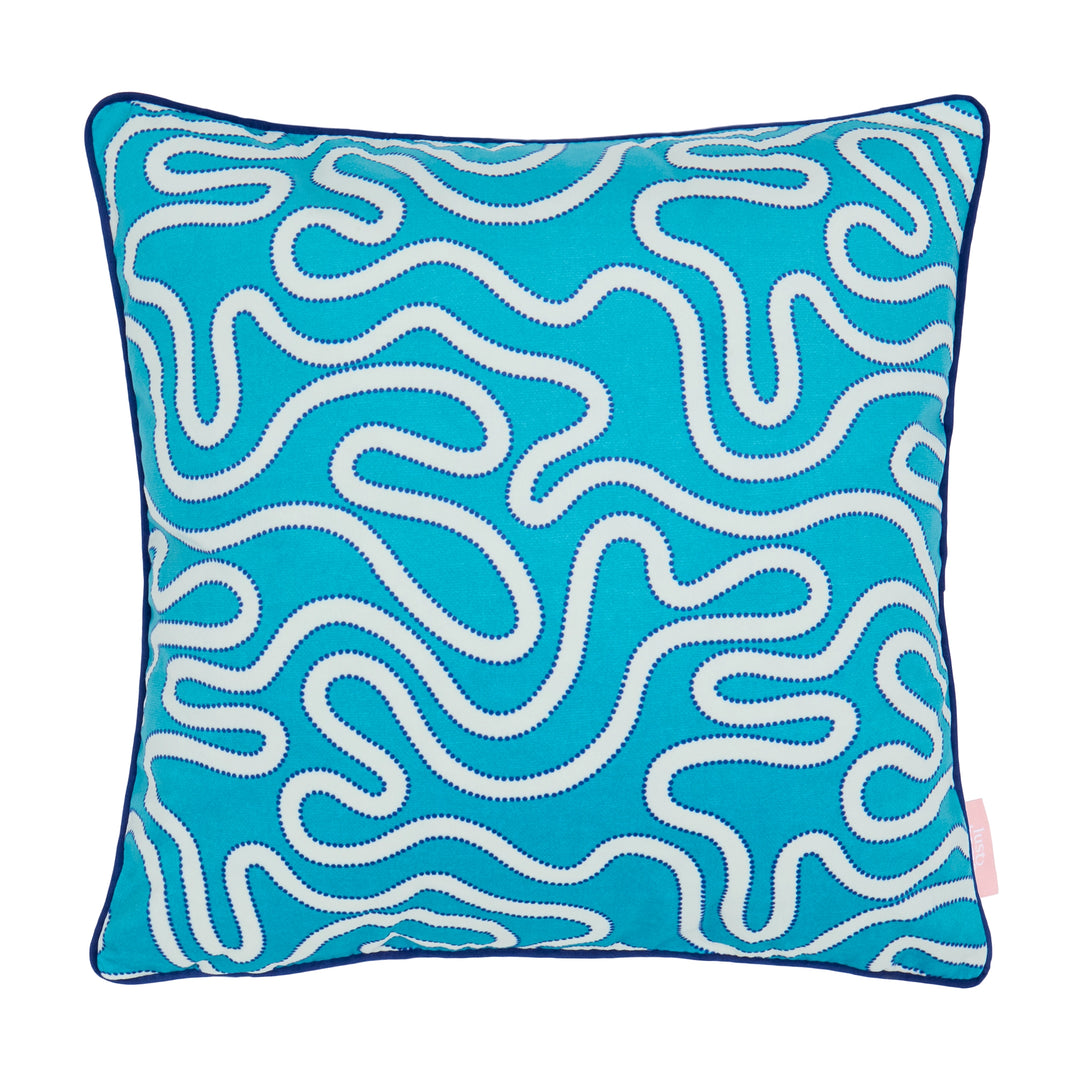 Ickle Squiggle Square Cushion in Turquoise & Blue