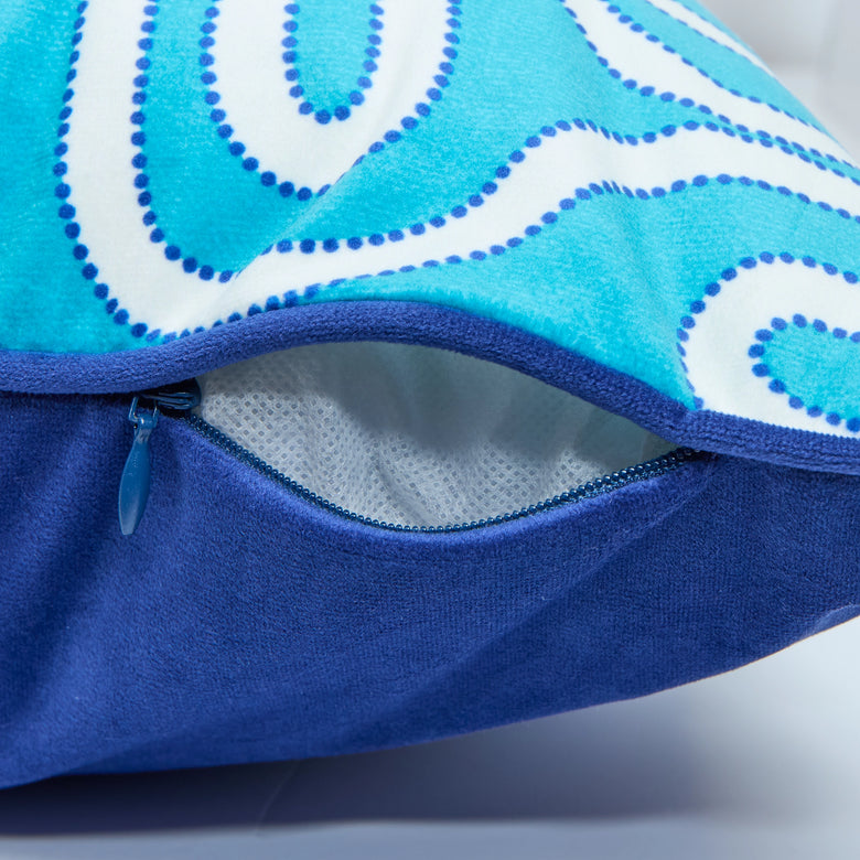 Ickle Squiggle Square Cushion in Turquoise & Blue