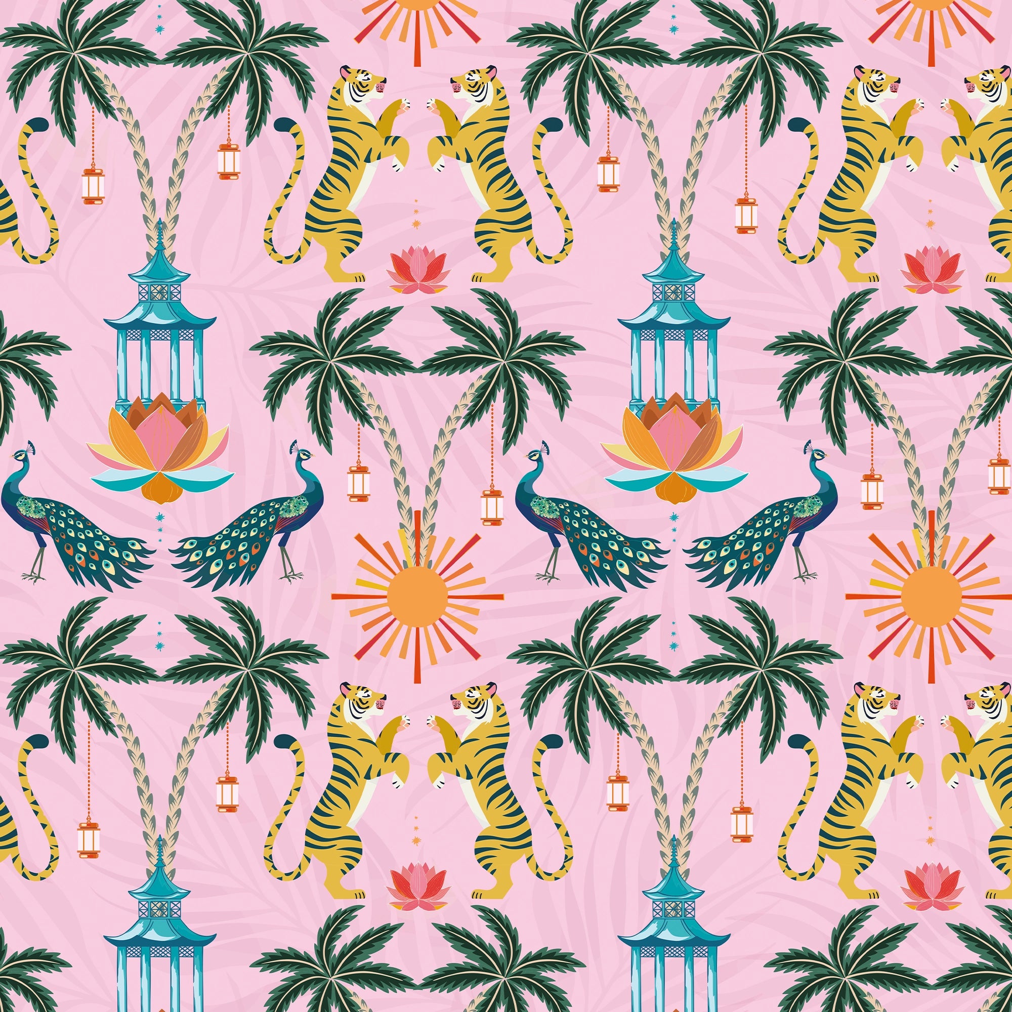 It's a Jungle out There Wallpaper in Sunrise Pinks