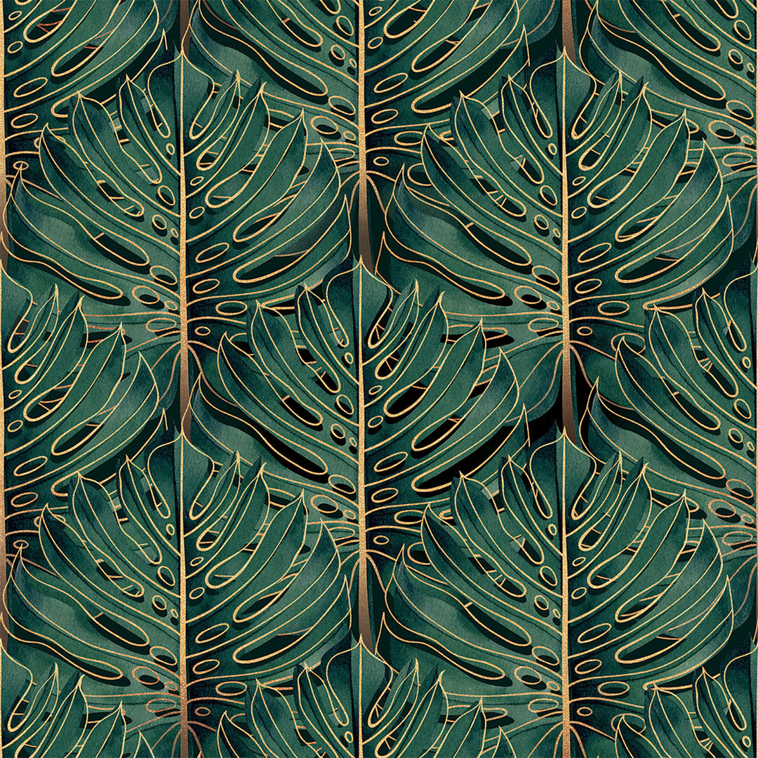 Sample of Jungle Beat Wallpaper in Jungle Green and Gold