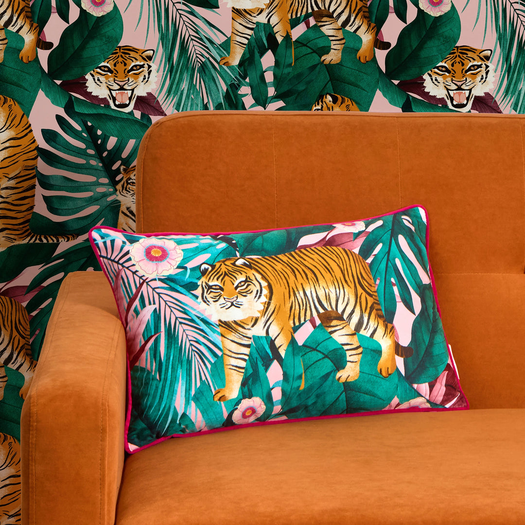 Jungle is Massive Bolster Cushion in Sweet Pink