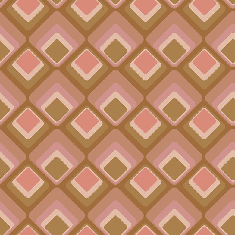 Thumbnail of vintage, diamond geometric wallpaper in vintage pink and harvest gold colourway 