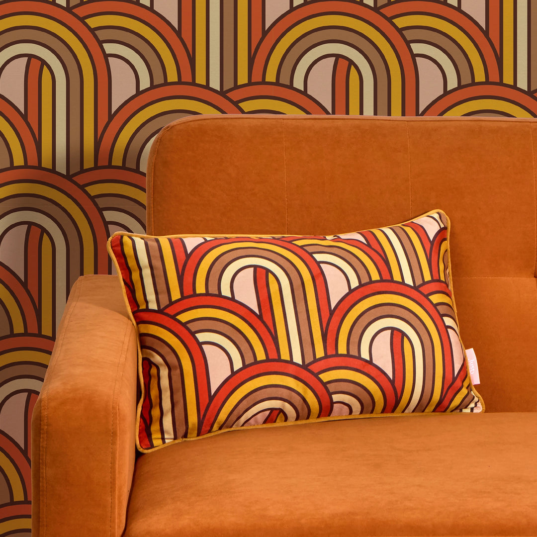 Keep on Rollin Bolster Cushion in Burnt Orange, Ochre, Toffee Brown & Sand