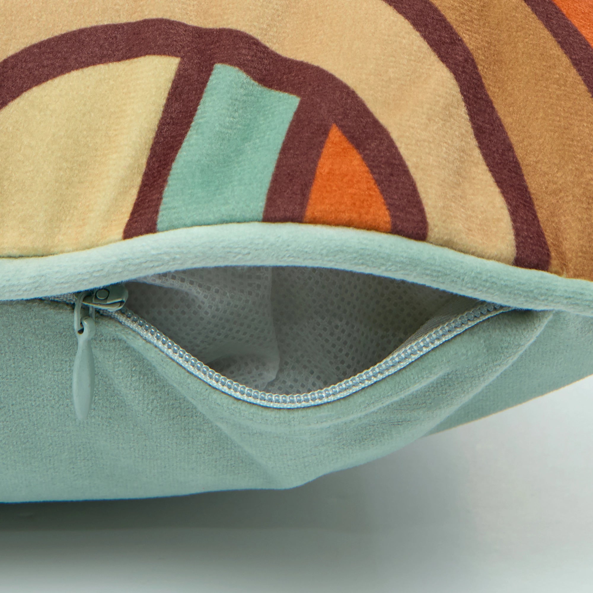 Keep on Rollin Bolster Cushion in Duck Egg Blue, Burnt Orange and Sand