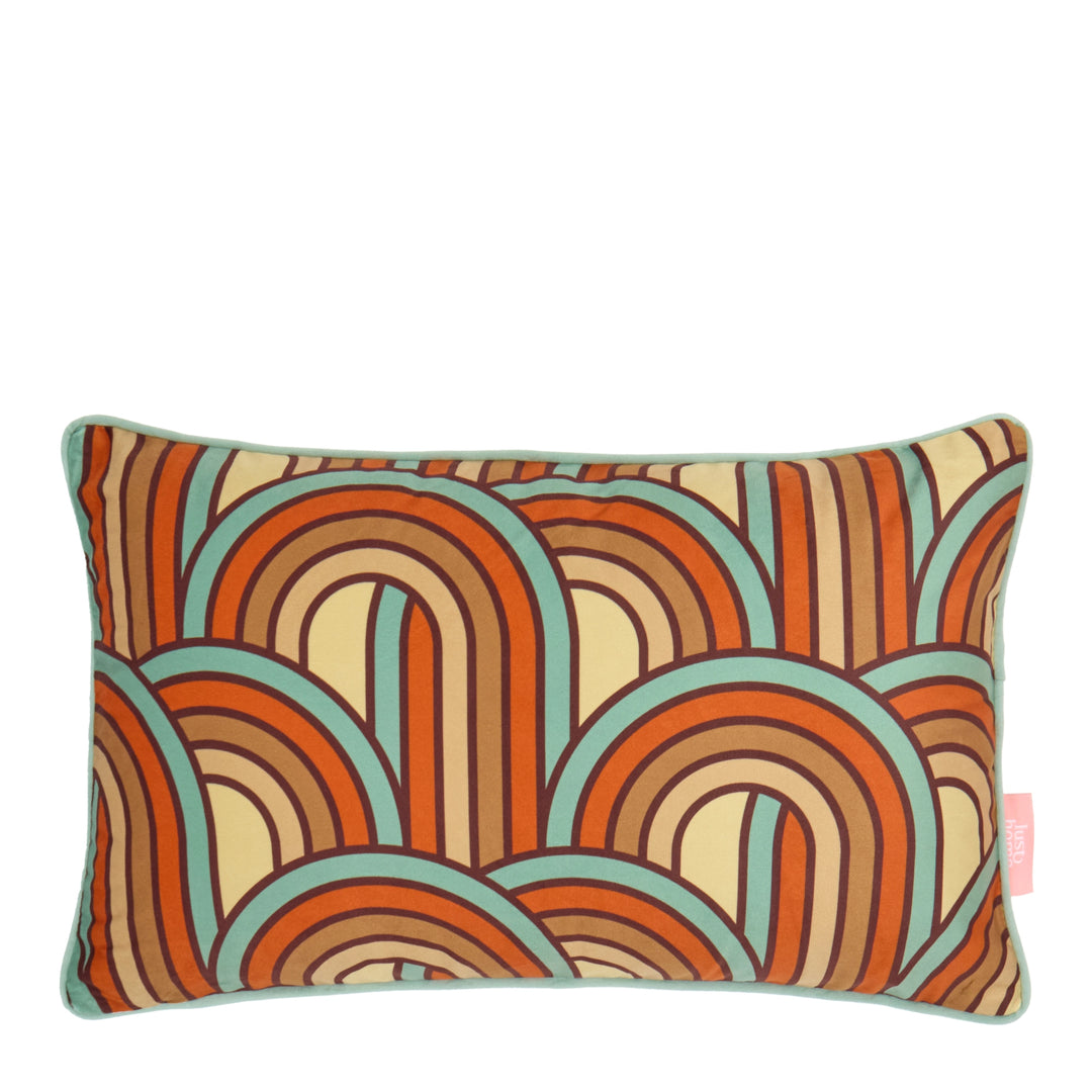 Keep on Rollin Bolster Cushion in Duck Egg Blue, Burnt Orange and Sand