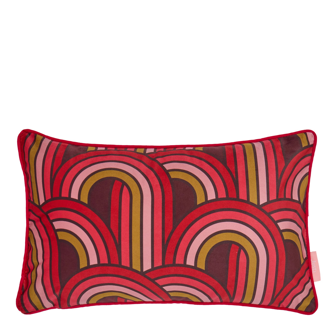 Keep on Rollin Bolster Cushion in Maroon, Lipstick Pinks and Rich Gold