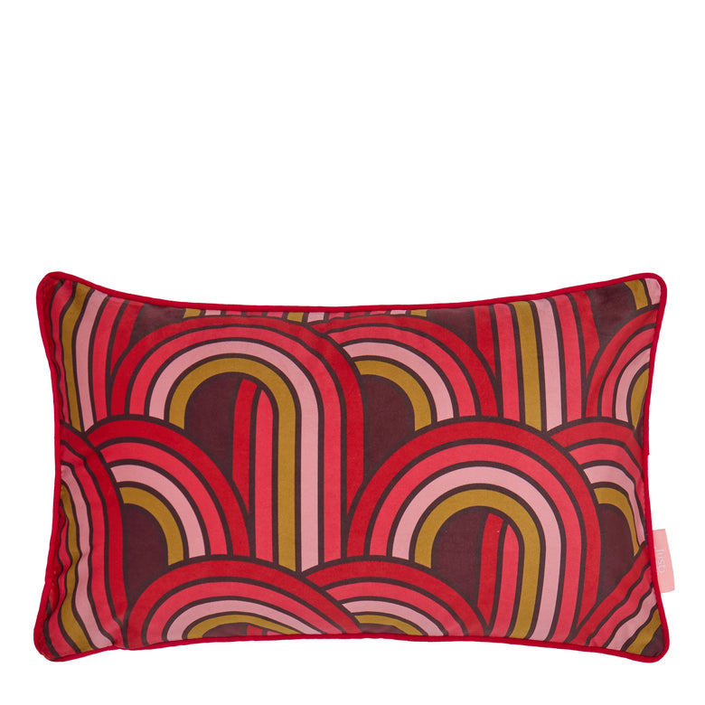 Keep on Rollin Bolster Cushion in Maroon, Lipstick Pinks and Rich Gold