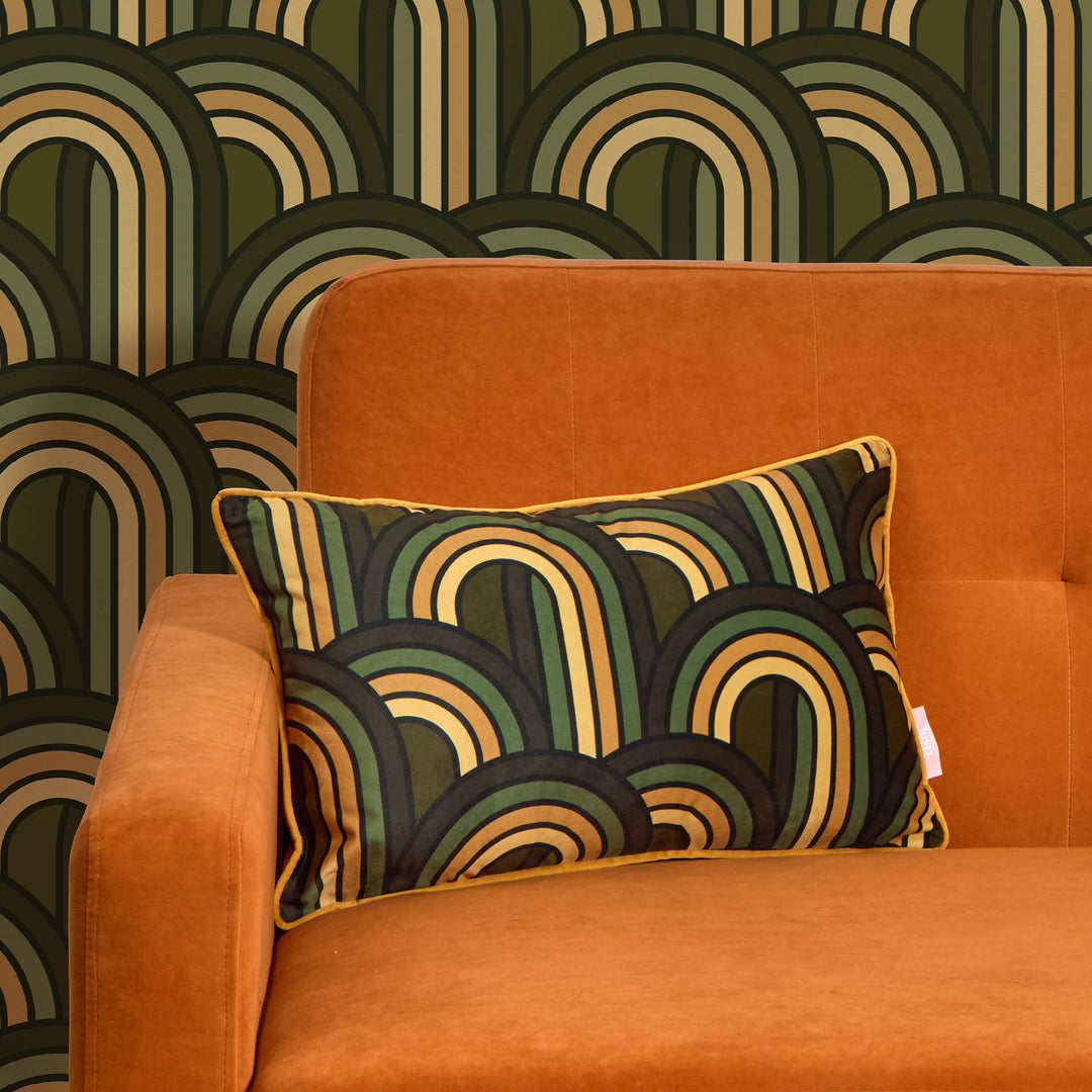 Keep on Rollin Bolster Cushion in Olive Green, Avocado and Harvest Gold