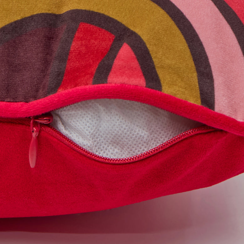 Keep on Rollin Square Cushion in Maroon, Lipstick Pinks and Rich Gold