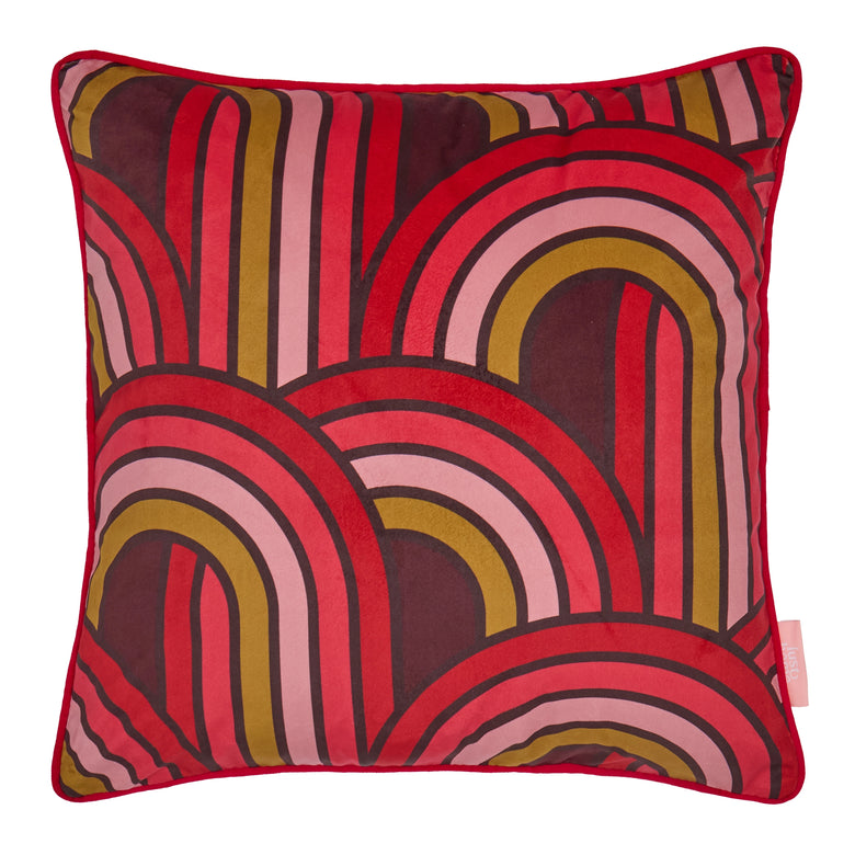 Keep on Rollin Square Cushion in Maroon, Lipstick Pinks and Rich Gold