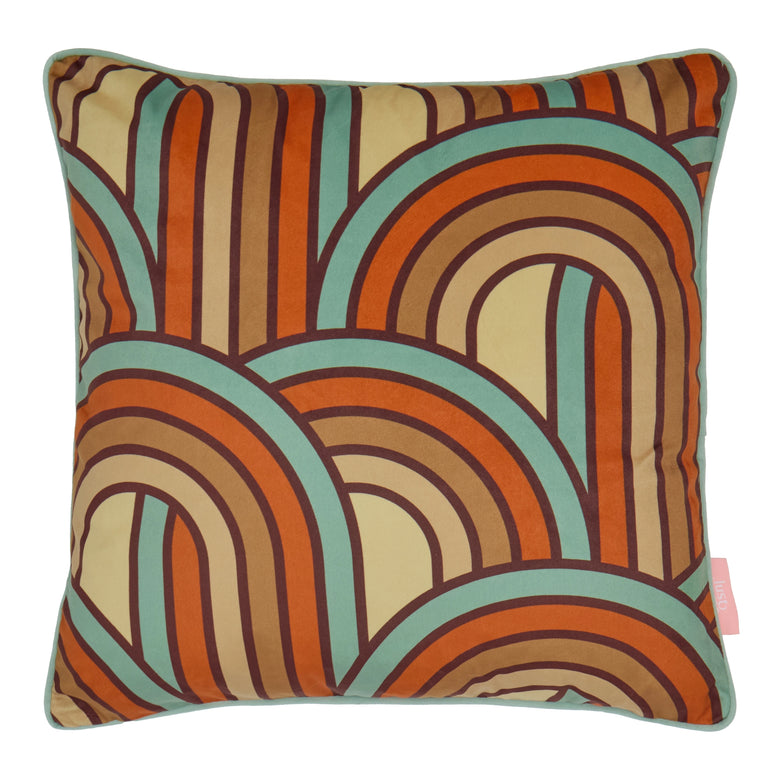Keep on Rollin Square Cushion in Duck Egg Blue, Burnt Orange and Sand