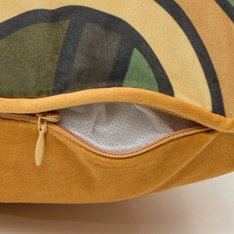 Keep on Rollin Square Cushion in Olive Green, Avocado and Harvest Gold