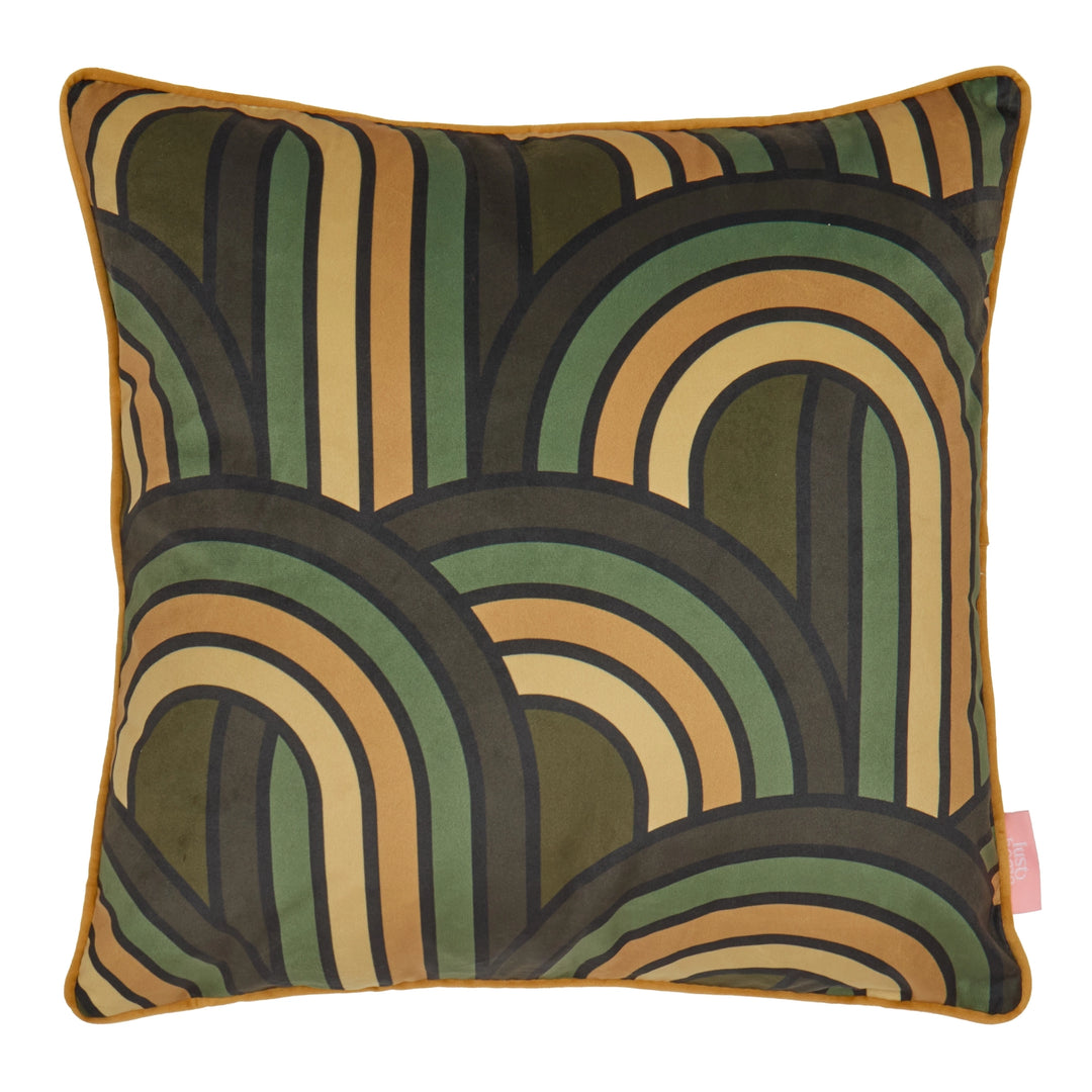 Keep on Rollin Square Cushion in Olive Green, Avocado and Harvest Gold