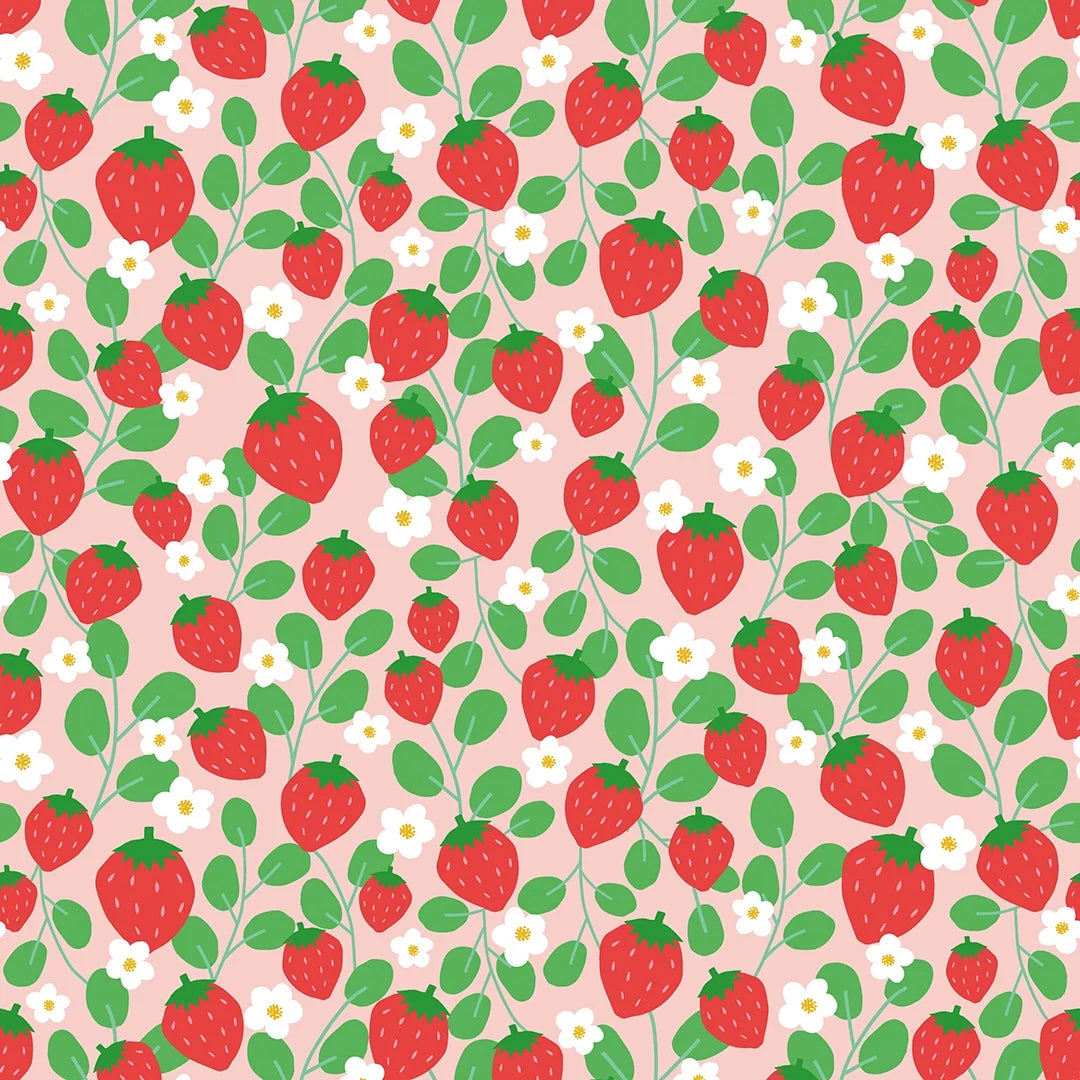 Strawberry Fields Forever Wallpaper in Peach, Strawberry Red and Field Green