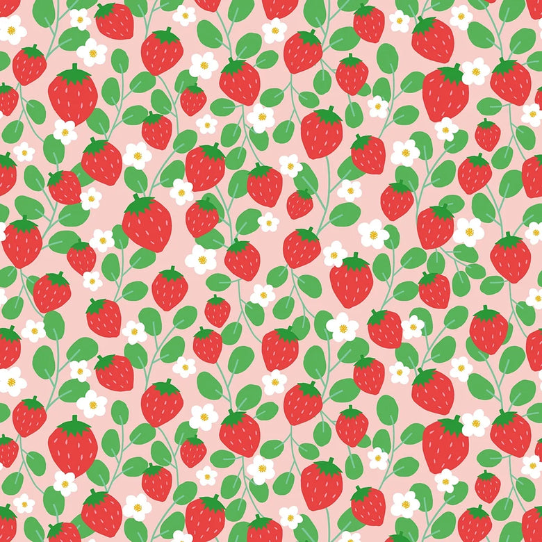 Strawberry Fields Forever Wallpaper in Peach, Strawberry Red and Field Green