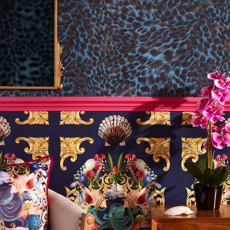 Lady Leopard Wallpaper in Dark Cobalt Blue