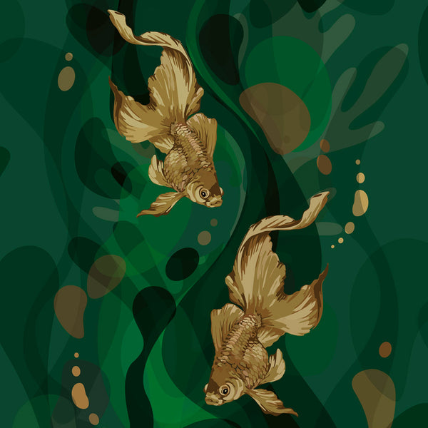 Two Veil Goldfish Wallpaper Mural | Wallsauce US