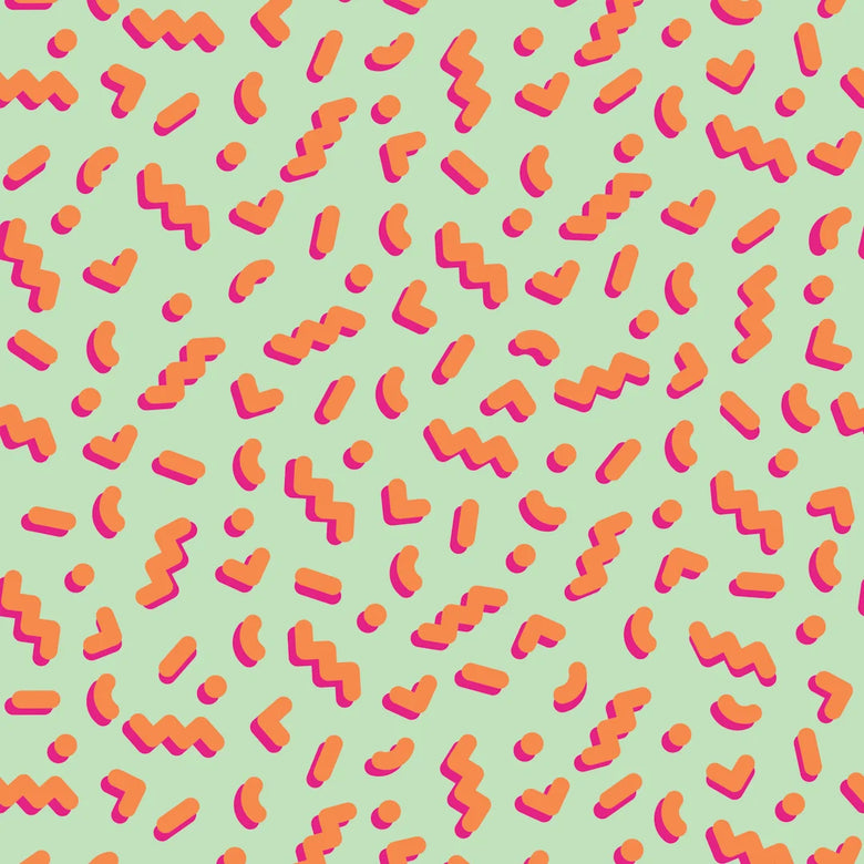 Sample of Move To The Music Wallpaper in Celadon Green and Sunset Orange