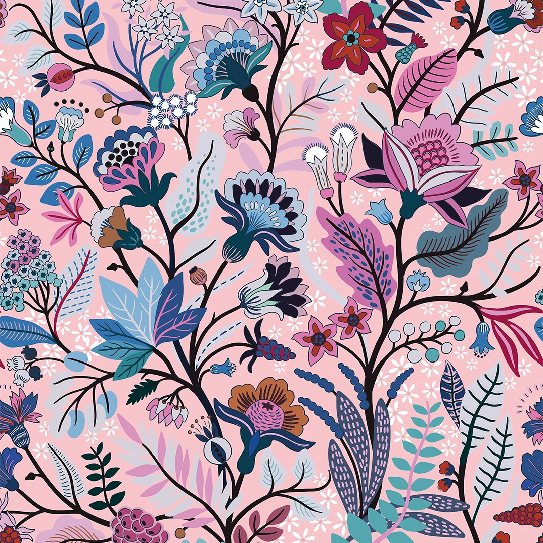 Eclectic Eden Wallpaper in Pink and Blue Sunset