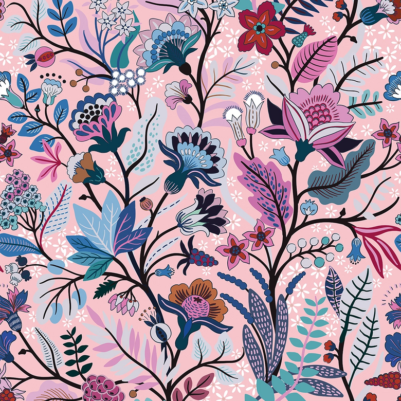 Sample of Eclectic Eden Wallpaper in Pink and Blue Sunset