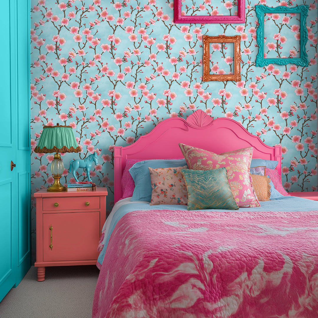 Hanami Blossom Wallpaper in Sky Blue