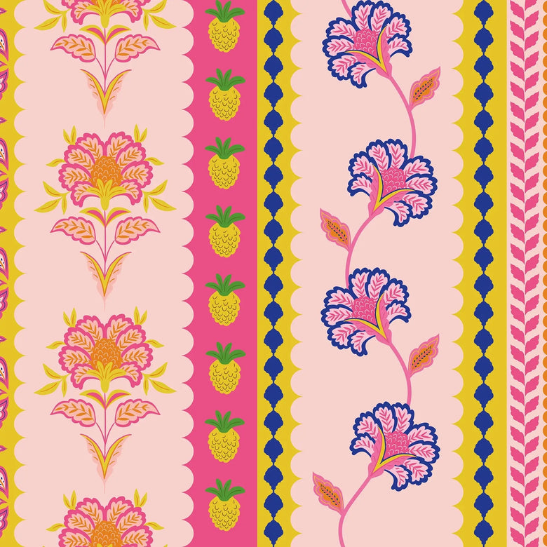 Hello Flower Wallpaper in Pinks, Orange and Yellow
