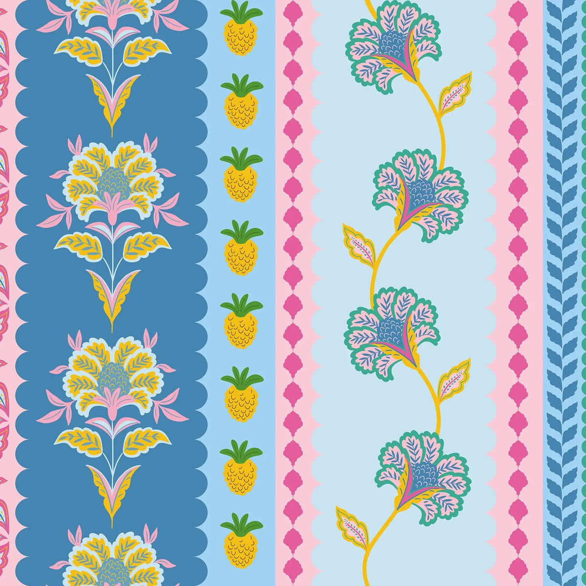 Hello Flower Wallpaper in Pinks on Blue – Lust Home
