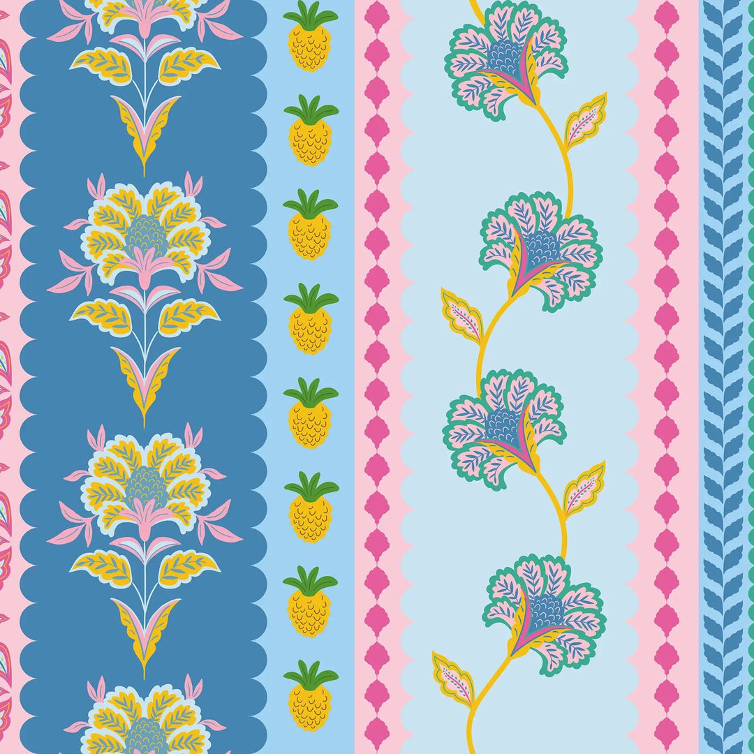 Sample of Hello Flower Wallpaper in Pinks on Blue