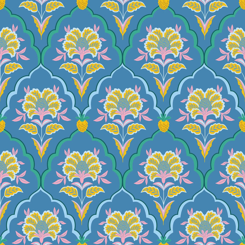 Blooming Geometric Wallpaper in Pink, Yellow and Blue
