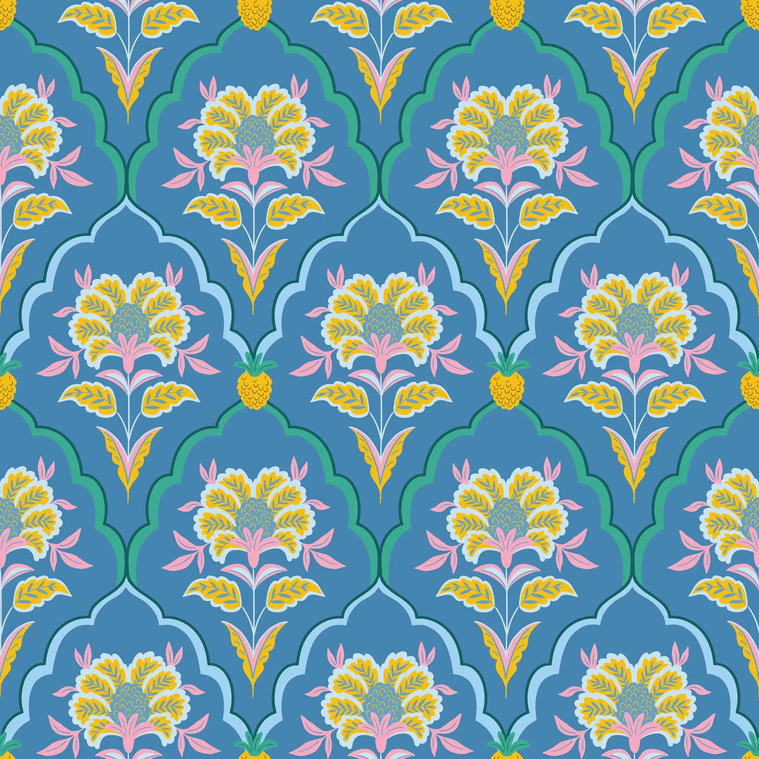 Sample of Blooming Geometric Wallpaper in Pink, Yellow and Blue