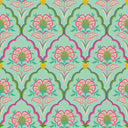 Blooming Geometric Wallpaper in Pinks on Greens