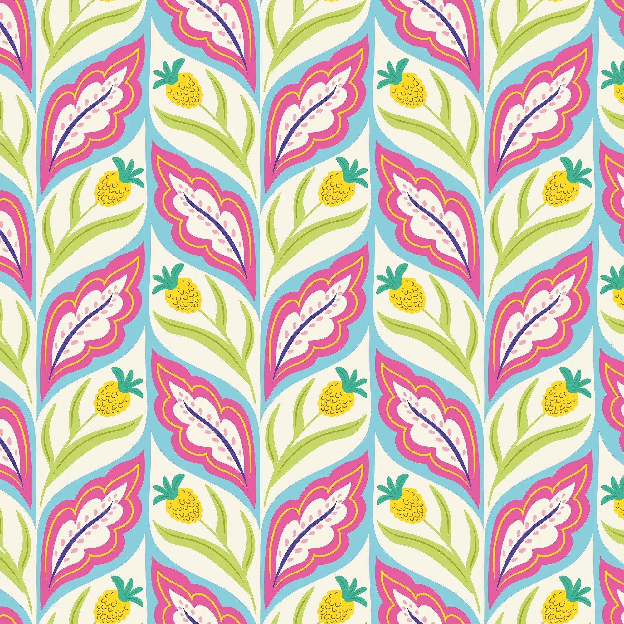 Not a Petal out of Place Wallpaper in Brights on Cream