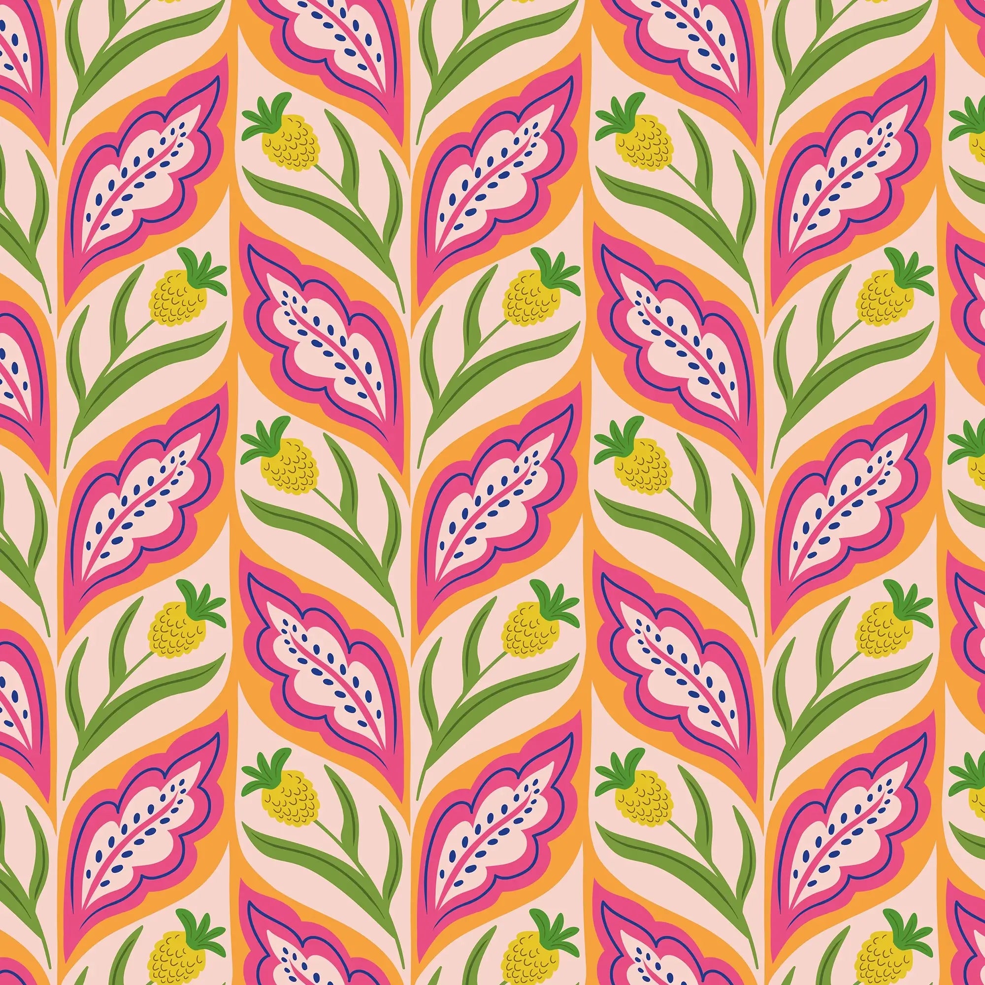 Not a Petal out of Place Wallpaper in Pinks, Orange and Yellow