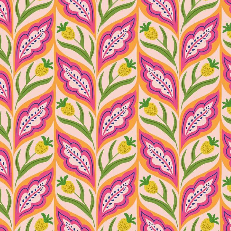 Sample of Not a Petal out of Place Wallpaper in Pinks, Orange and Yellow