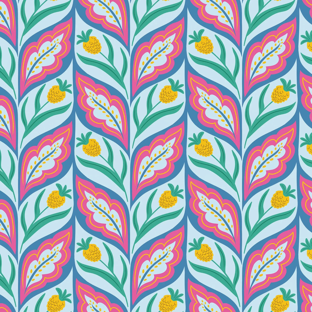 Sample of Not a Petal out of Place Wallpaper in Pinks on Blues