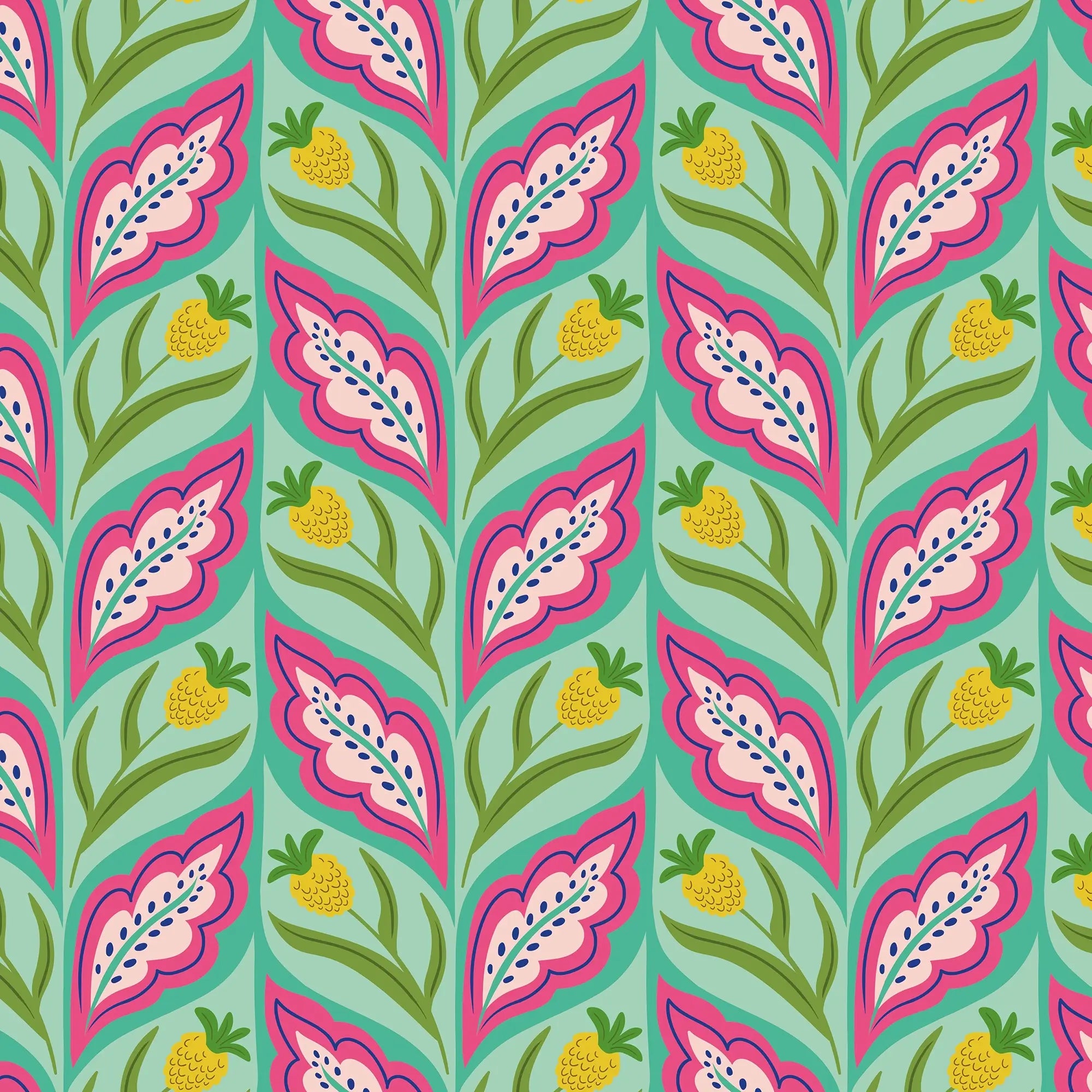 Not a Petal out of Place Wallpaper in Pinks on Greens