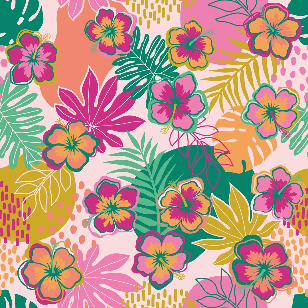 Sample of Tropical Treat Wallpaper in Pinks, Orange and Greens