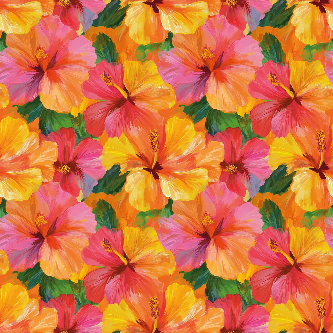 Painterly Hibiscus Dream Wallpaper in Oranges and Pinks