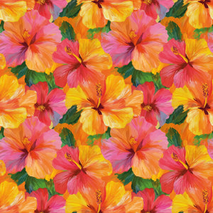 Painterly Hibiscus Dream Wallpaper in Oranges and Pinks