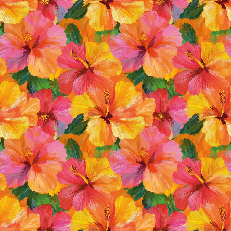 Painterly Hibiscus Dream Wallpaper in Oranges and Pinks