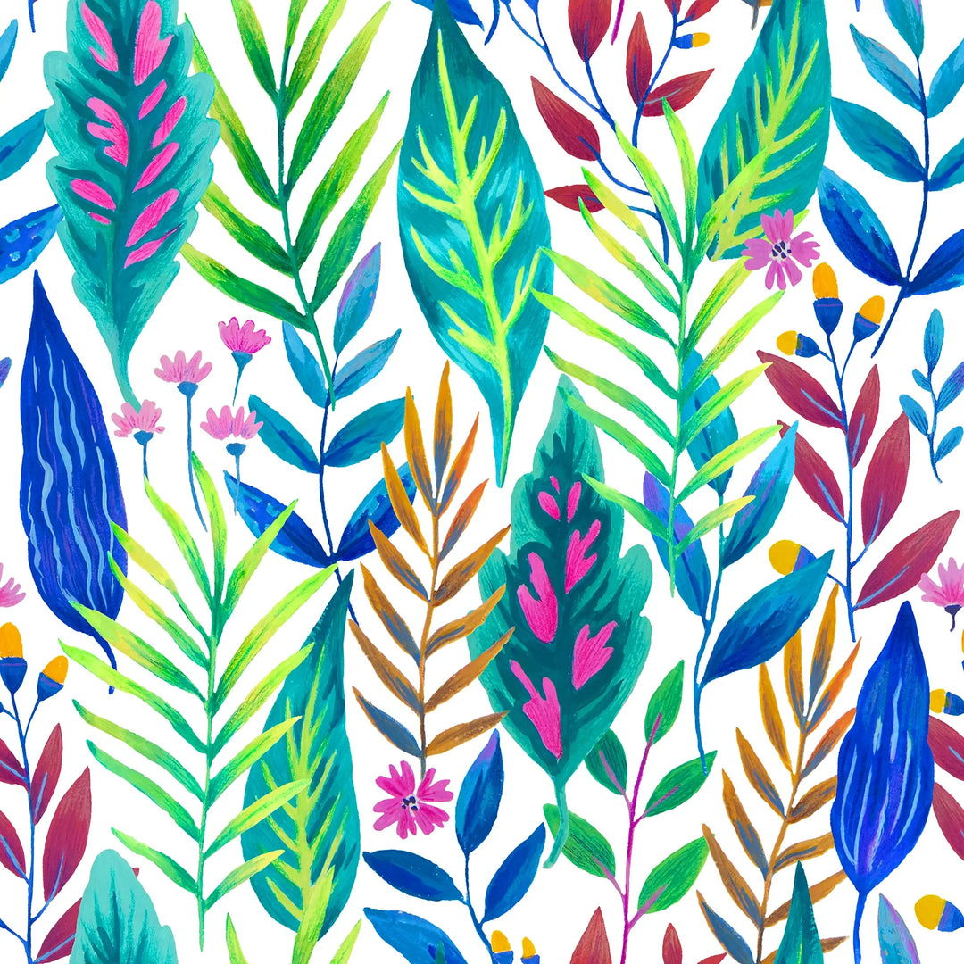Painterly Leaves Wallpaper in Brights