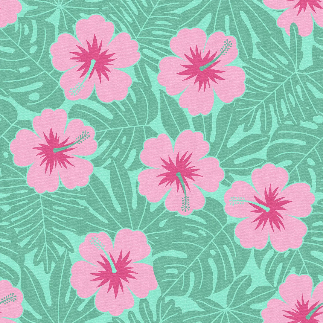 Huephoric Hibiscus Wallpaper in Pink and Teal
