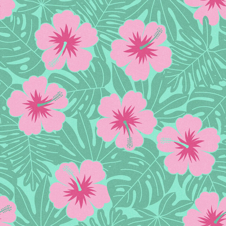 Huephoric Hibiscus Wallpaper in Pink and Teal