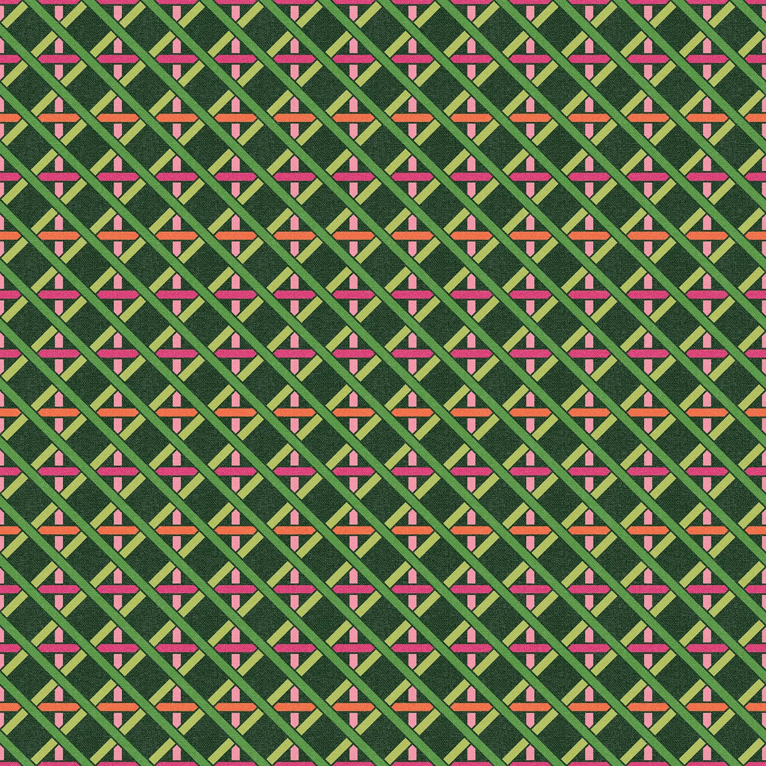 Sample of Criss Crossed Wallpaper in Greens, Pink and Orange